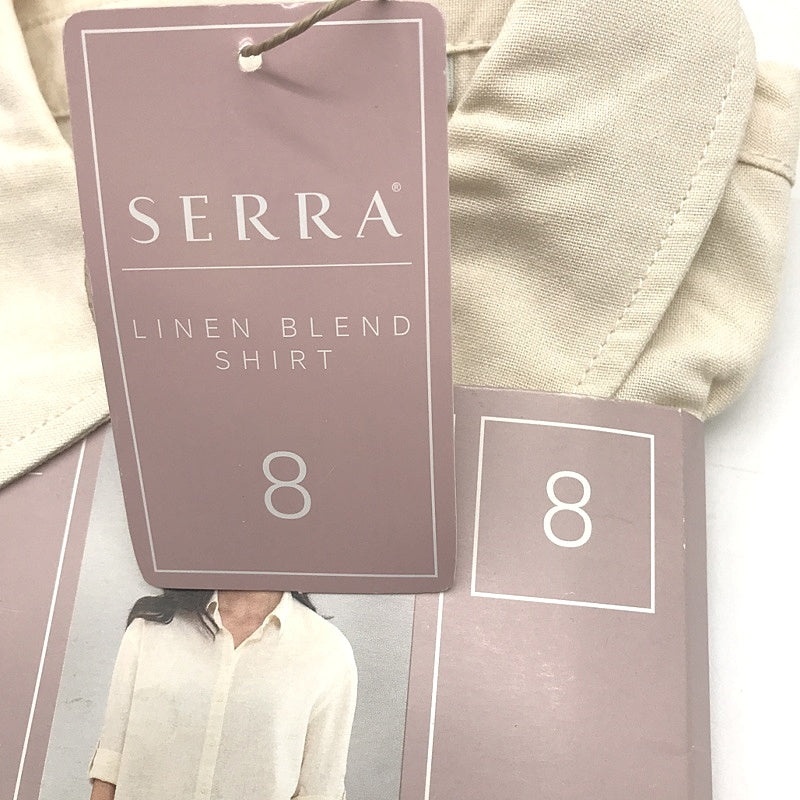 Serra Light And Cool Linen Blend Cream Cuff Sleeve Shirt Ladies NEW