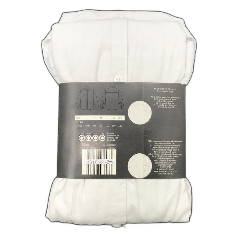 Westbay Light And Cool Linen Blend White Long Sleeve Shirt Mens NEW