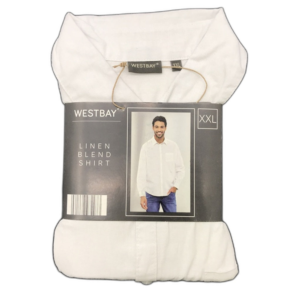 Westbay Light And Cool Linen Blend White Long Sleeve Shirt Mens NEW