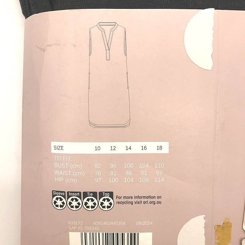 Serra Linen Blend Black Sleeveless V Neck Mid Thigh Dress Ladies NEW