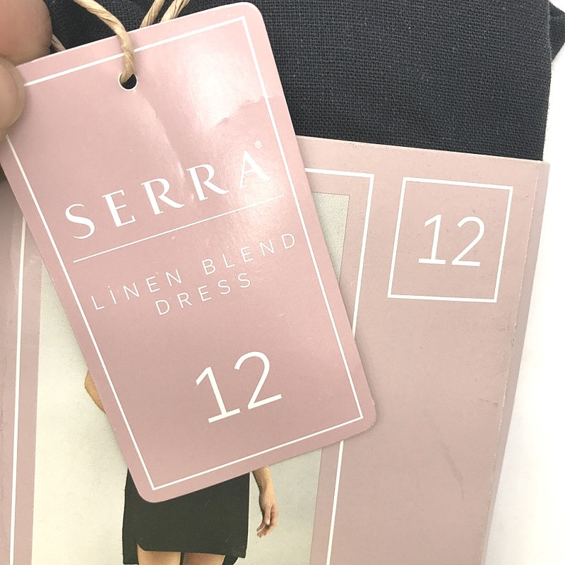 Serra Linen Blend Black Sleeveless V Neck Mid Thigh Dress Ladies NEW