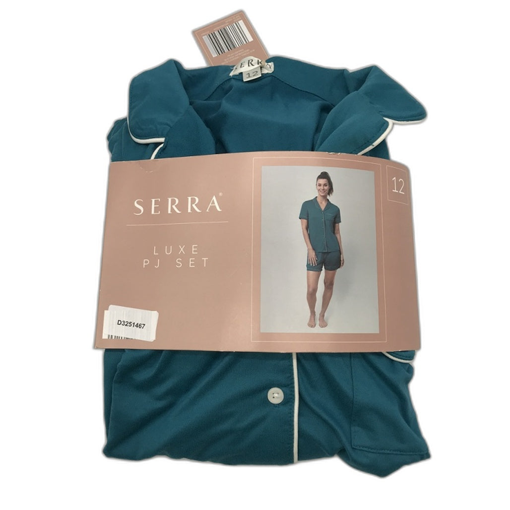Serra Teal Luxe Pyjama Top & Shorts Set Soft Front Pouch Ladies Size 12 NEW