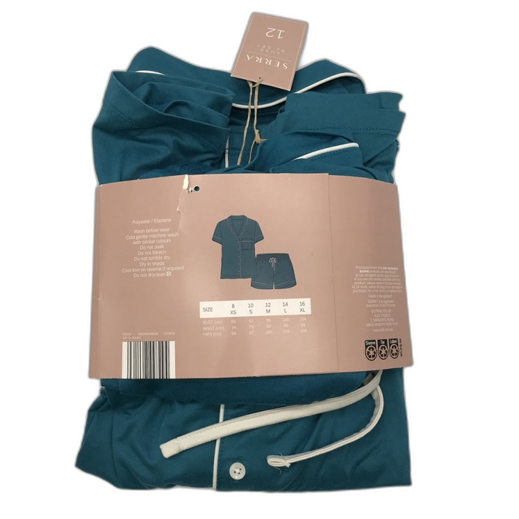 Serra Teal Luxe Pyjama Top & Shorts Set Soft Front Pouch Ladies Size 12 NEW