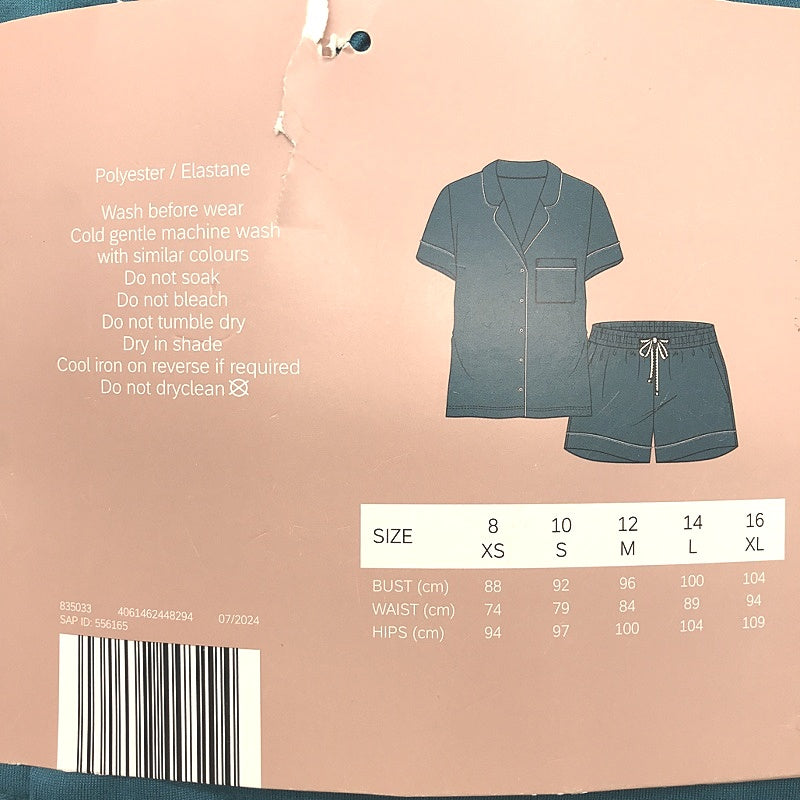 Serra Teal Luxe Pyjama Top & Shorts Set Soft Front Pouch Ladies Size 12 NEW