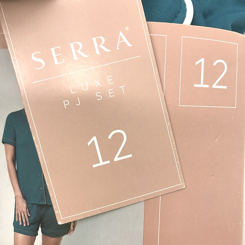 Serra Teal Luxe Pyjama Top & Shorts Set Soft Front Pouch Ladies Size 12 NEW