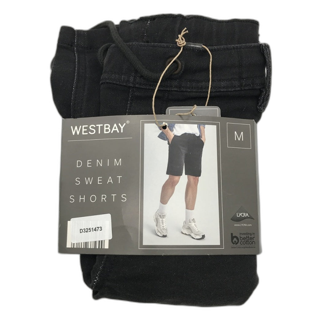 Westbay Black Denim Sweat Shorts Drawstring Mens Size Medium NEW