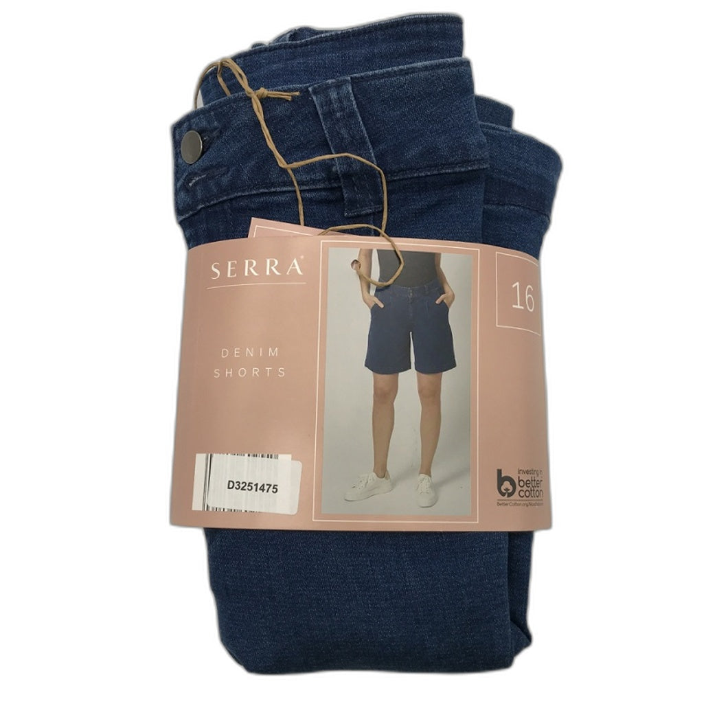 Serra Dark Blue Denim Shorts Double Button Zip-Up Closure Ladies  NEW