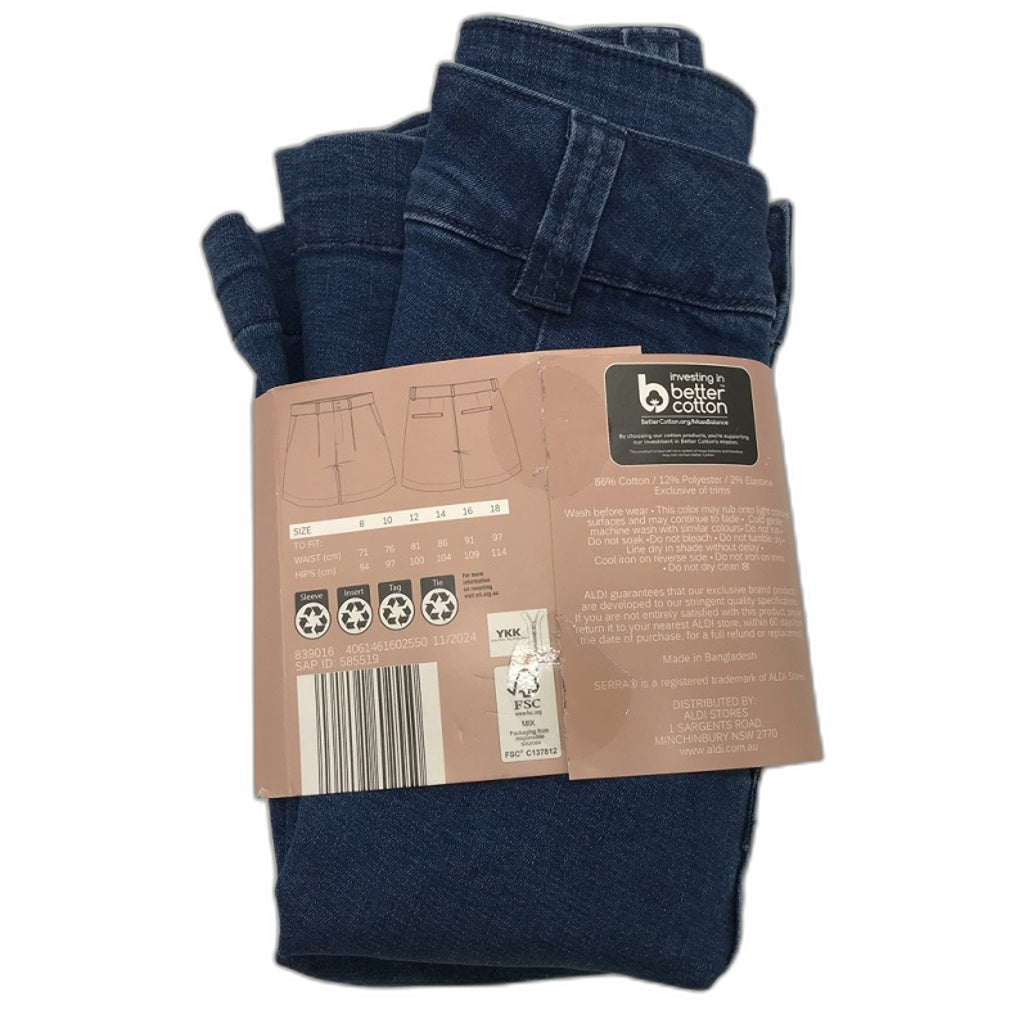 Serra Dark Blue Denim Shorts Double Button Zip-Up Closure Ladies  NEW