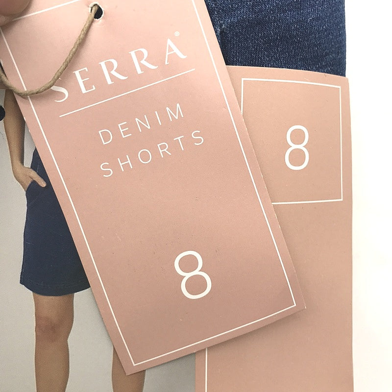 Serra Dark Blue Denim Shorts Double Button Zip-Up Closure Ladies  NEW