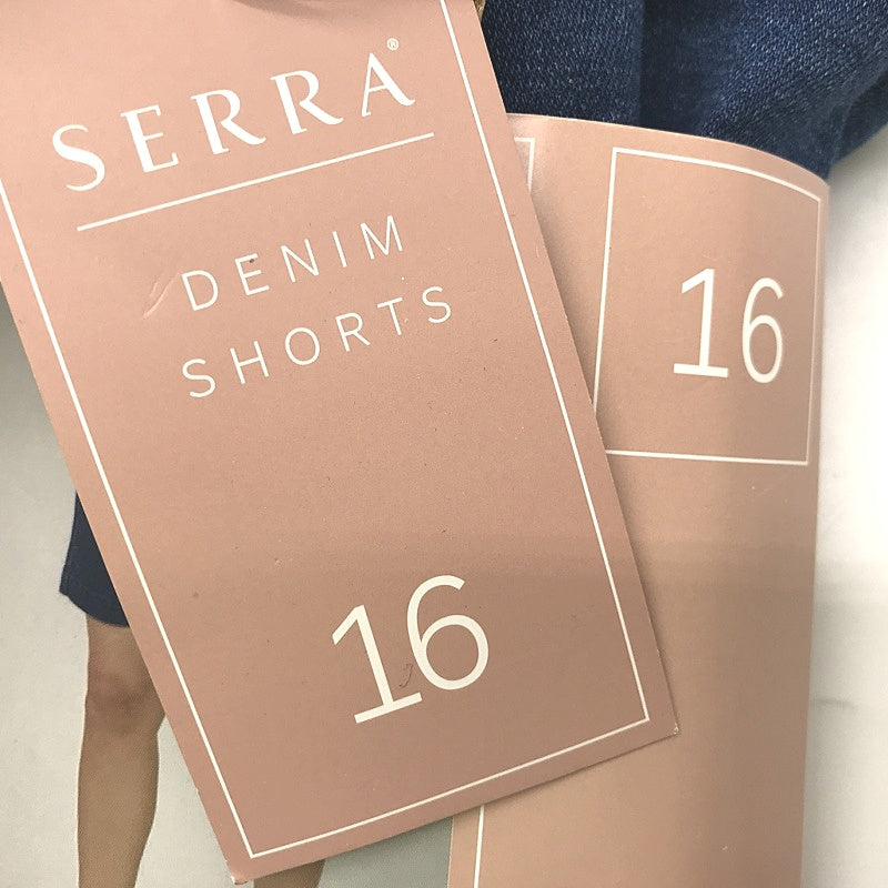 Serra Dark Blue Denim Shorts Double Button Zip-Up Closure Ladies  NEW