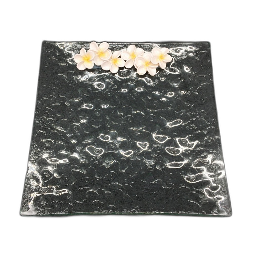 Classique Design 3 Pce Glassware Home Decor Plate Set White Hibiscus Floral NEW