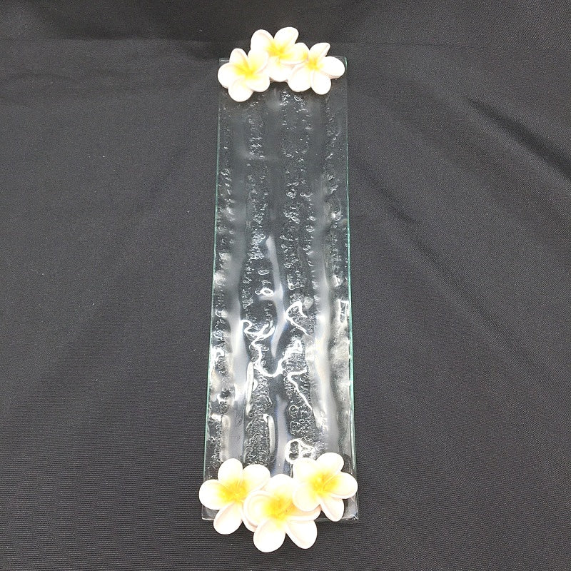 Classique Design 3 Pce Glassware Home Decor Plate Set White Hibiscus Floral NEW