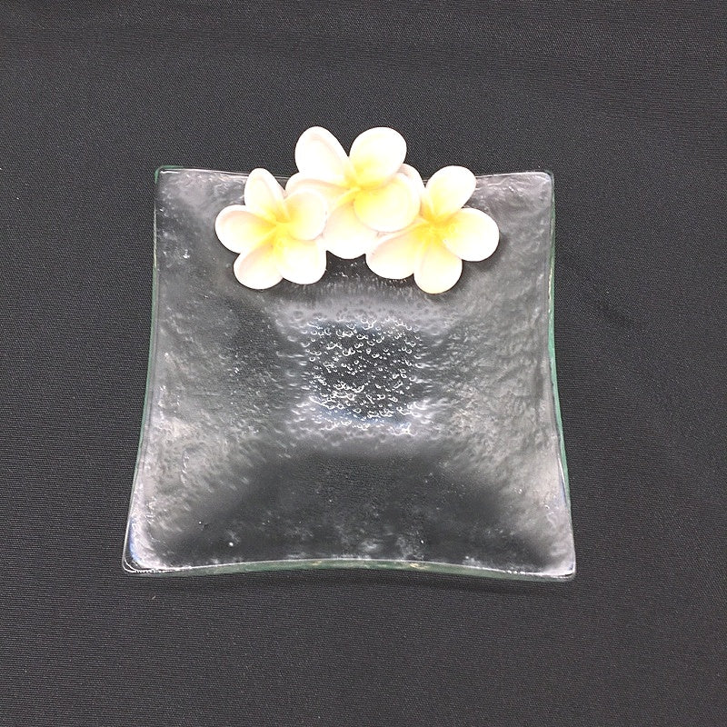 Classique Design 3 Pce Glassware Home Decor Plate Set White Hibiscus Floral NEW