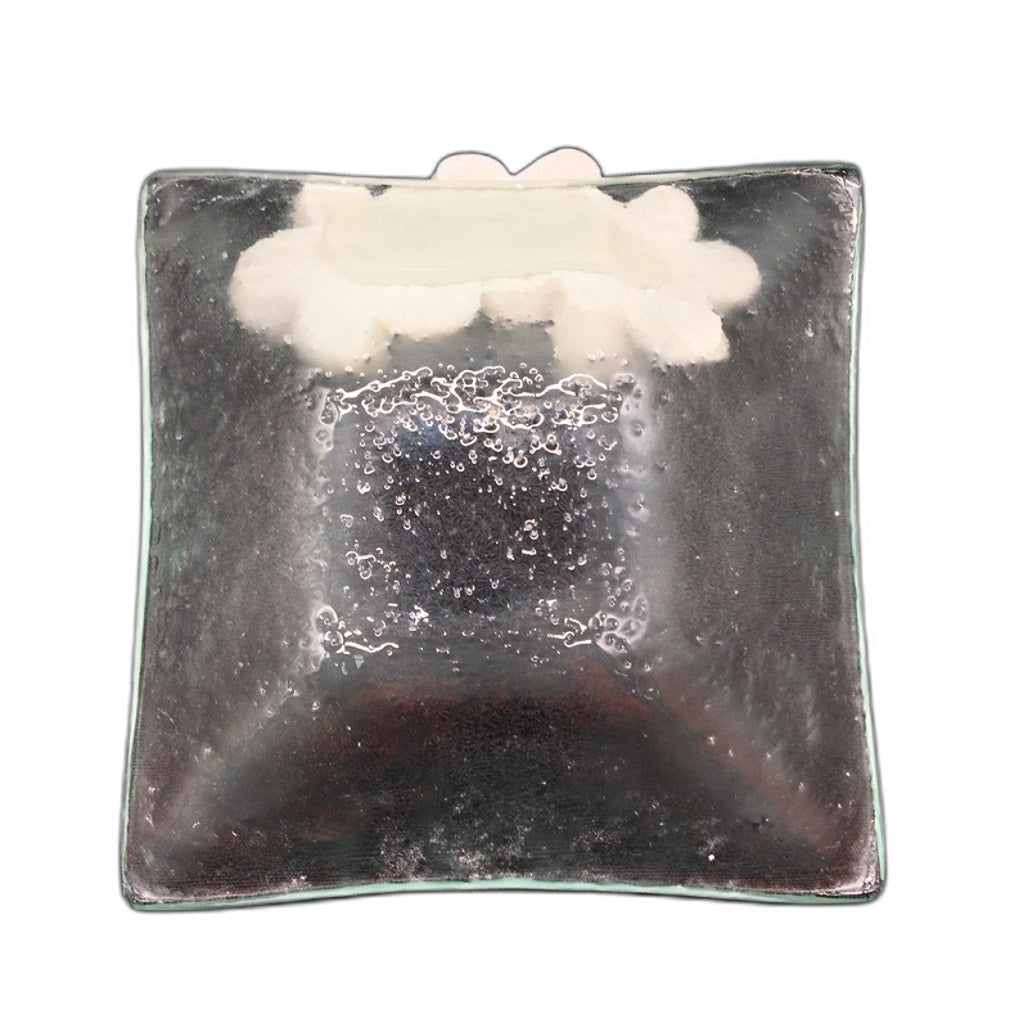 Classique Design 3 Pce Glassware Home Decor Plate Set White Hibiscus Floral NEW