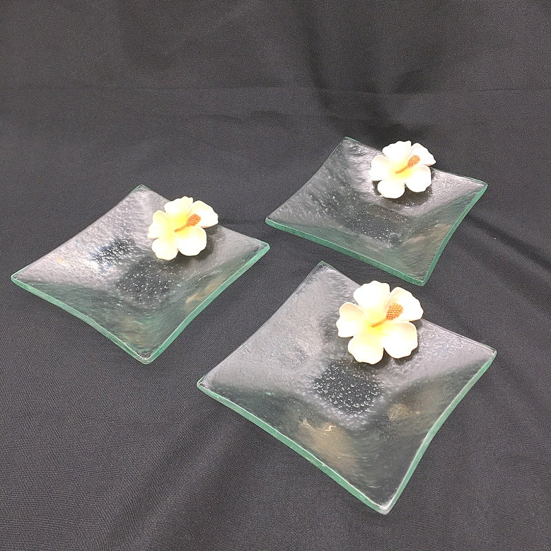 Classique Design 3 Piece Glass Square Plates Floral Theme Home Decor NEW