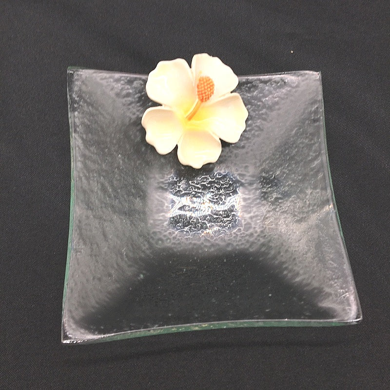 Classique Design 3 Piece Glass Square Plates Floral Theme Home Decor NEW