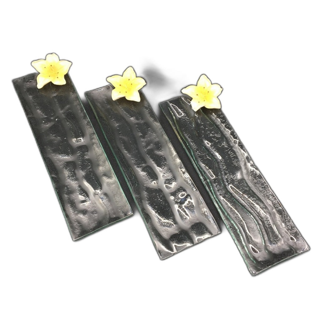 Classique Designs 3 Piece Glass Rectangle Plates Floral Theme Home Decor NEW