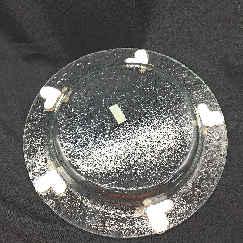 Classique Design 2 Pce Glass Plate&Candle Warmer Gold&White Iridescent Heart NEW