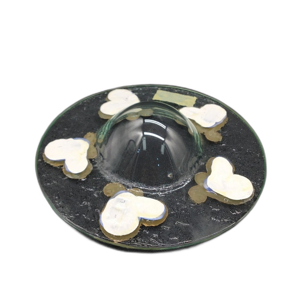 Classique Design 2 Pce Glass Plate&Candle Warmer Gold&White Iridescent Heart NEW