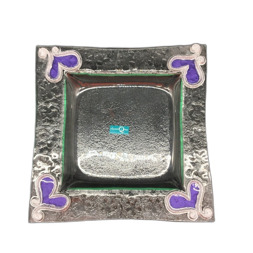 Classique Design 3 Piece Plate Set Silver & Purple Hearts Theme Home Decor NEW