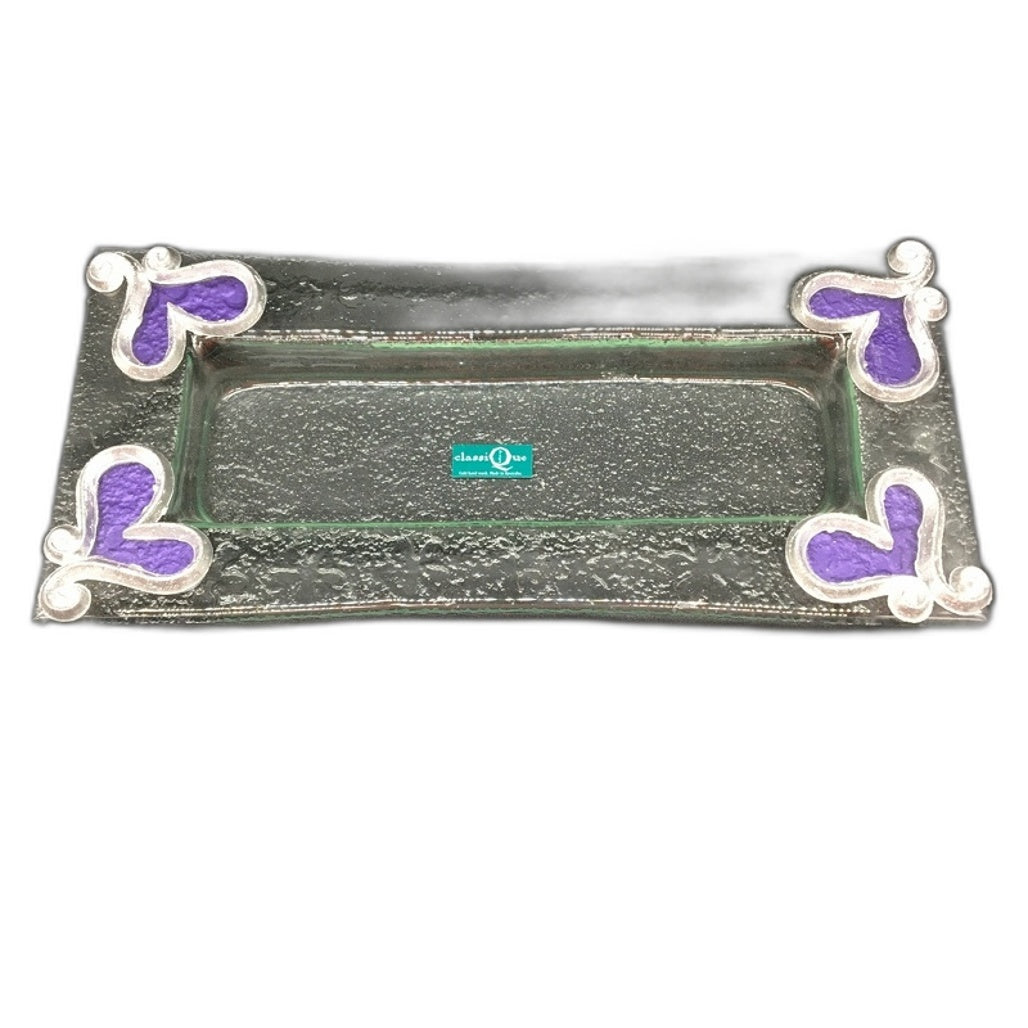 Classique Design 3 Piece Plate Set Silver & Purple Hearts Theme Home Decor NEW