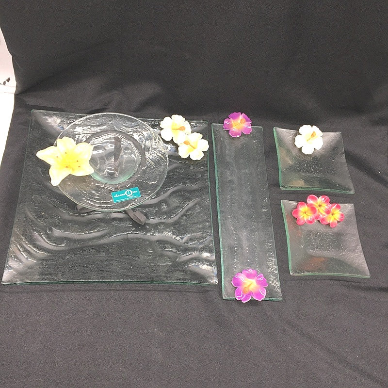 Classique Design 5 Piece Multicoloured Home Decor Glassware Set Floral Theme NEW