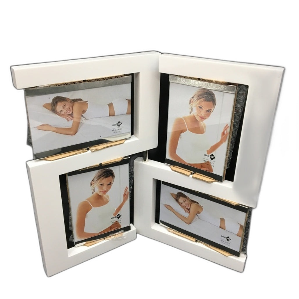 Unigift Metallicus White 'S' Shape Quad Swing & Spin 8-Photo Frame NEW