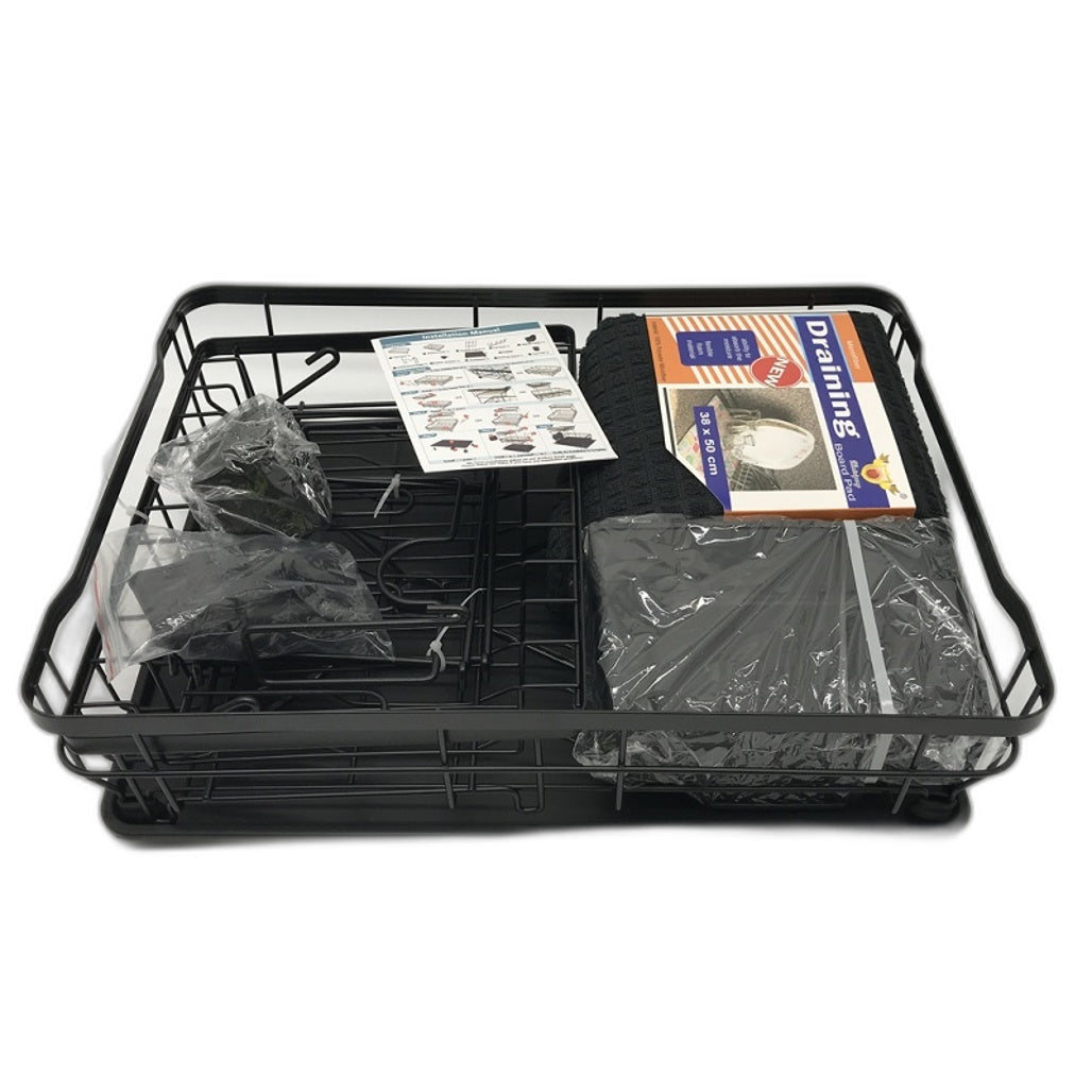 Large 2 Tier Black Dish Drying Rack with Drainboard Set & Swivel Spout NEW