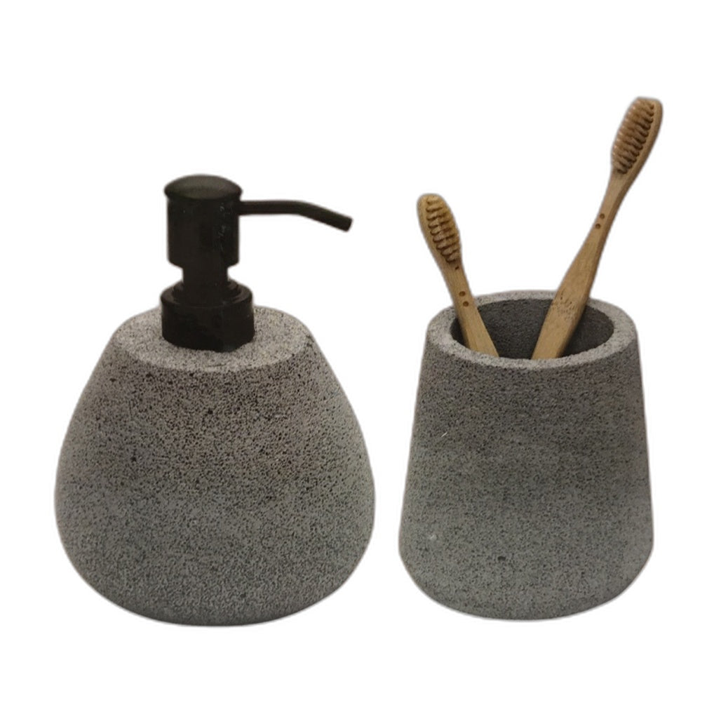 Kinton Crafts Concrete Design 150ml Soap Dispenser and Toothbrush Holder Set NEW