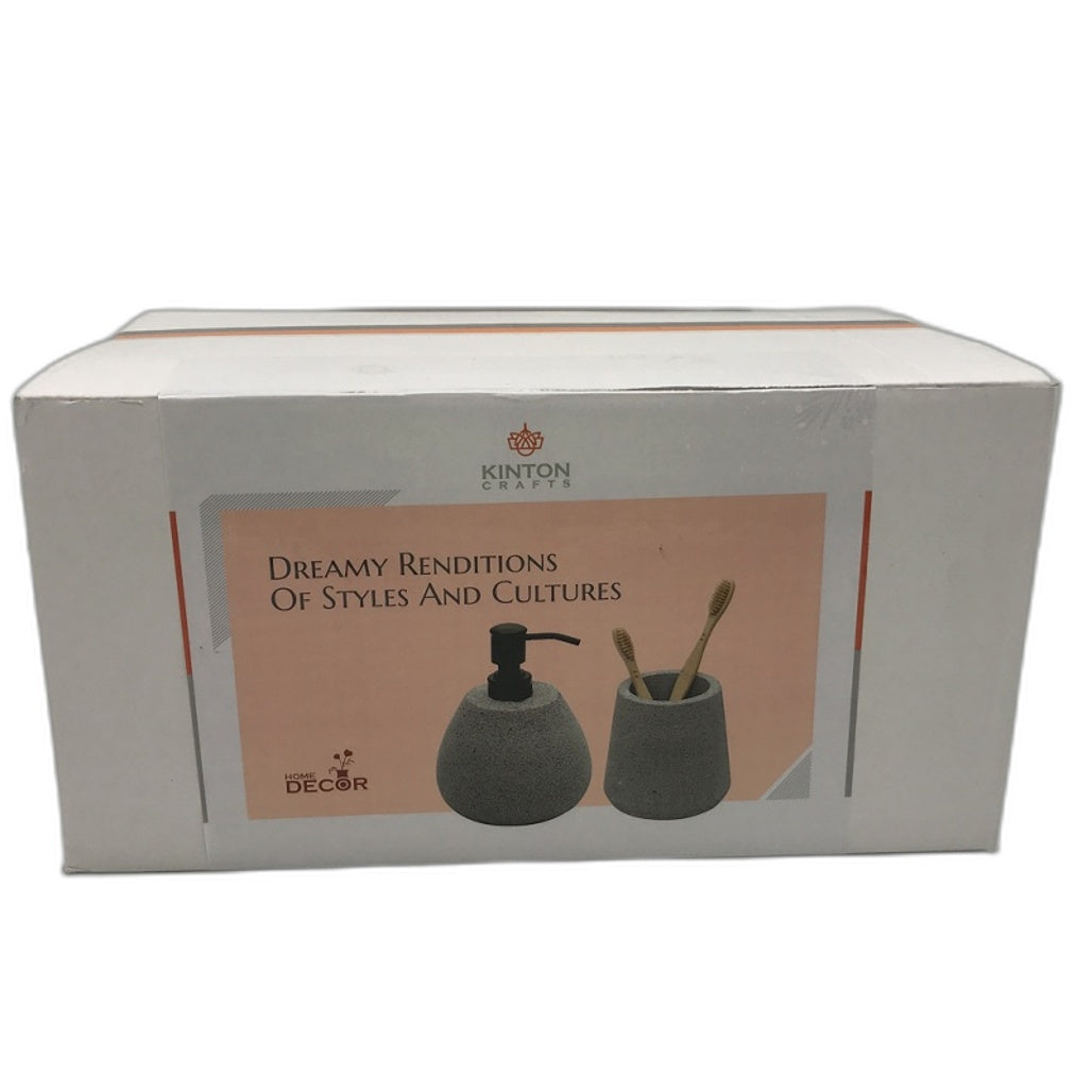 Kinton Crafts Concrete Design 150ml Soap Dispenser and Toothbrush Holder Set NEW