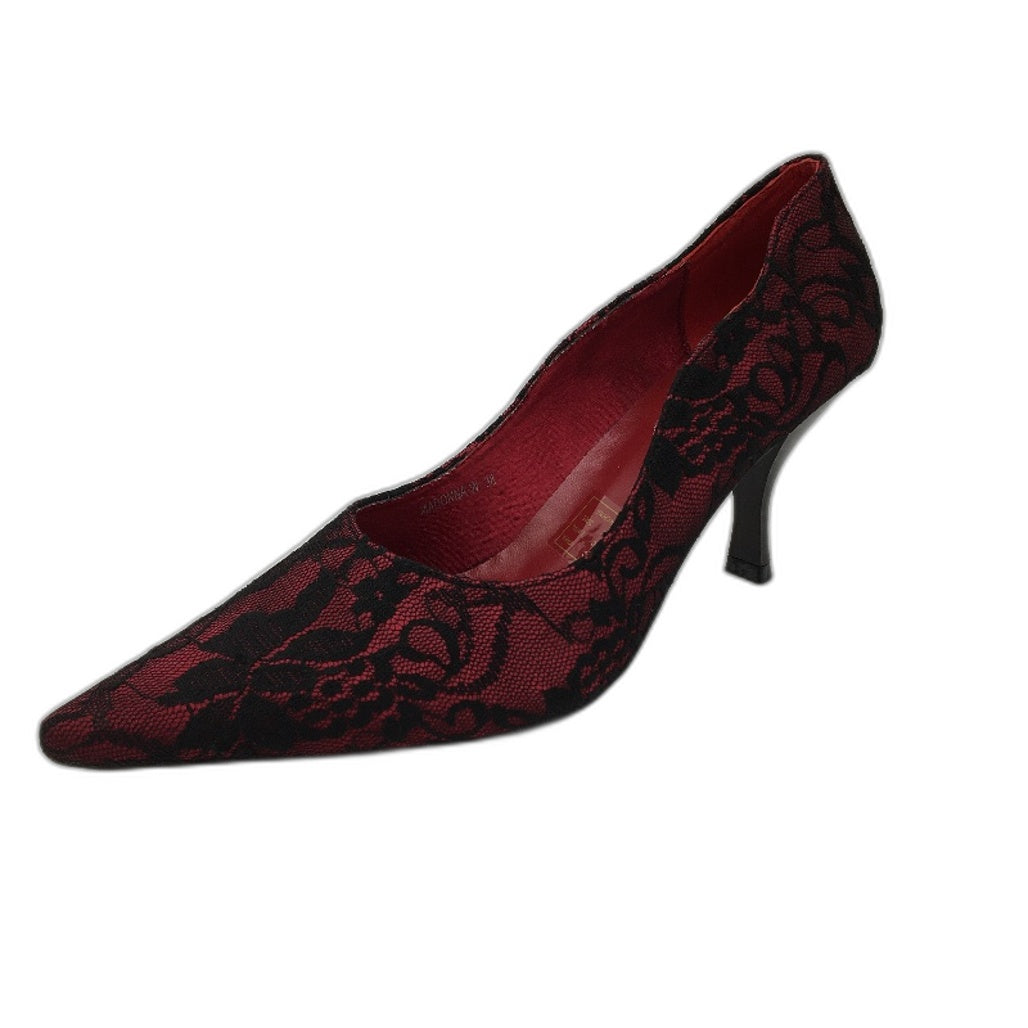 VG Design Madonna Black Red Lace Accented Pointed Toe Ladies Heel NEW