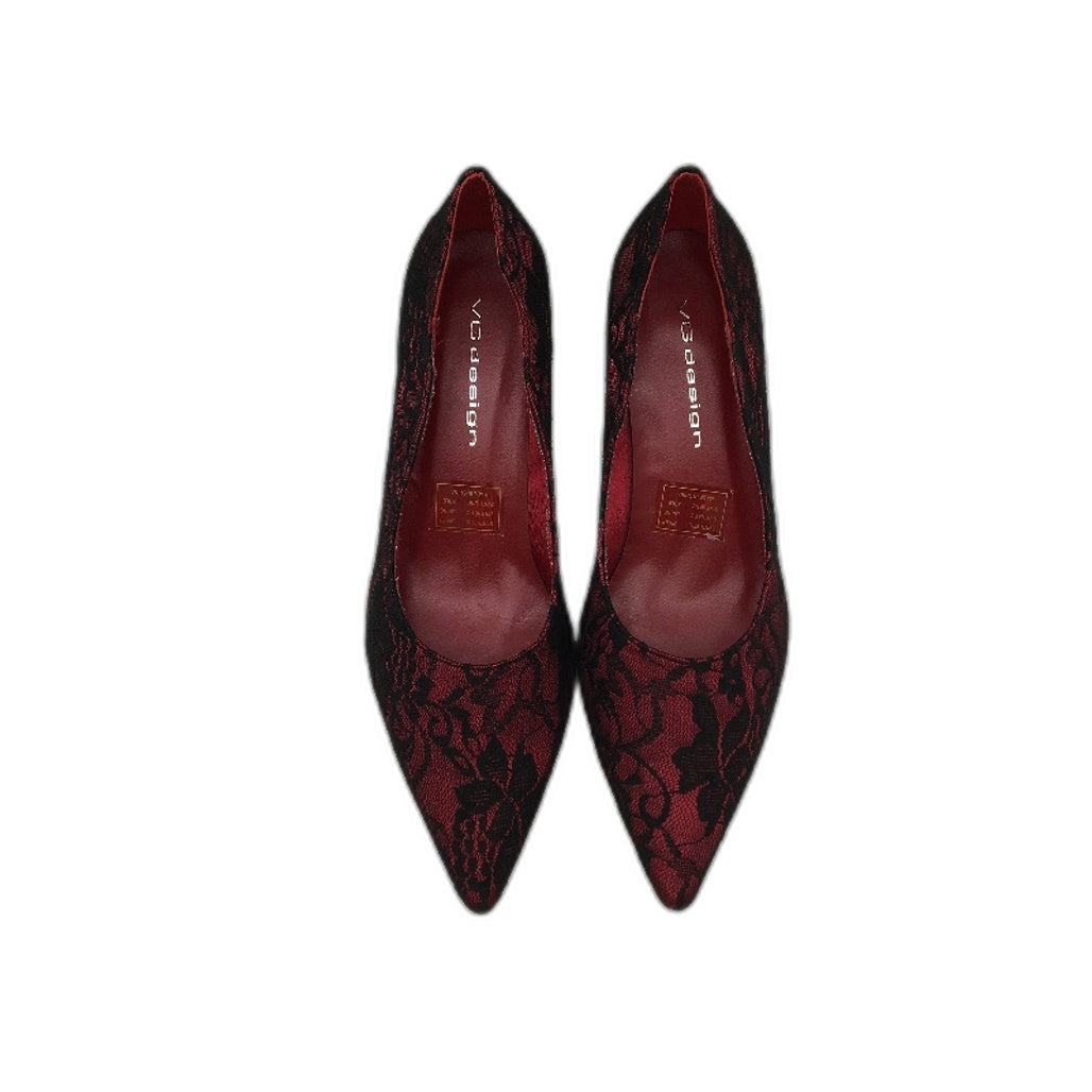 VG Design Madonna Black Red Lace Accented Pointed Toe Ladies Heel NEW