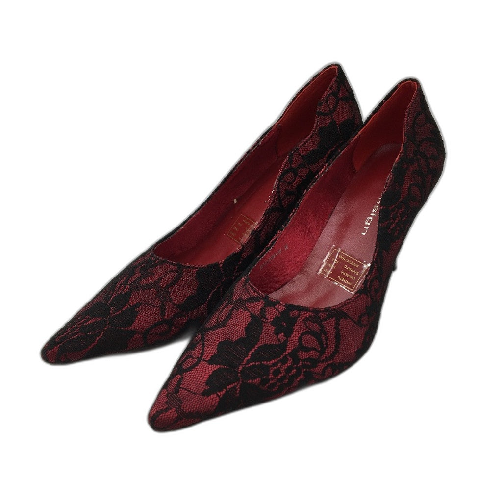 VG Design Madonna Black Red Lace Accented Pointed Toe Ladies Heel NEW