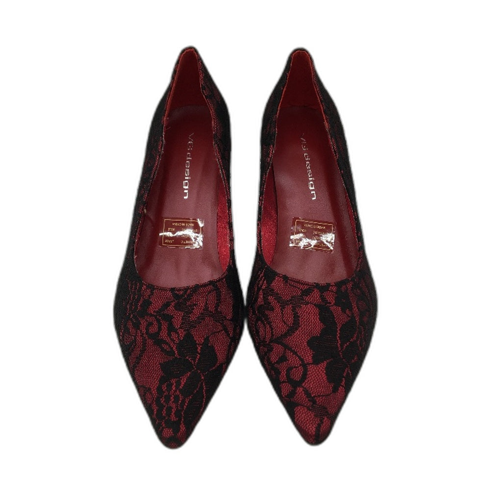VG Design Madonna Black Red Lace Accented Pointed Toe Ladies Heel NEW