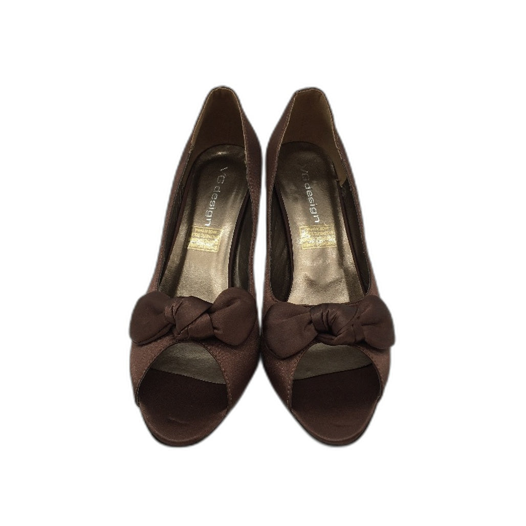 VG Design Eve Bronze Satin Bow Accented Open Toe Ladies Heel NEW