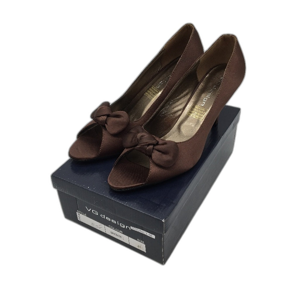 VG Design Eve Bronze Satin Bow Accented Open Toe Ladies Heel NEW