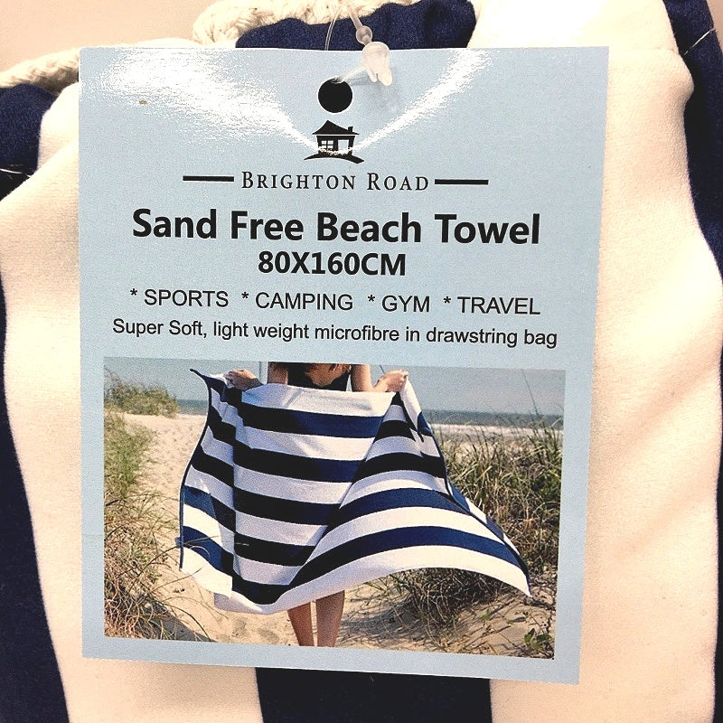Brighton Road Sand Free Lightweight Microfibre Beach Towel In Carry Bag NEW