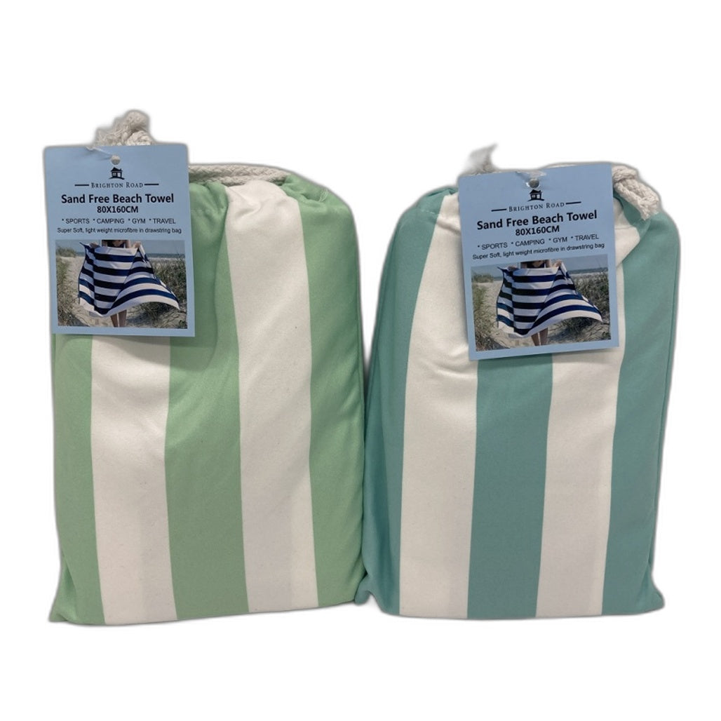 Brighton Road 2Pck Sand Free Lightweight Microfibre Beach Towel In Carry Bag NEW