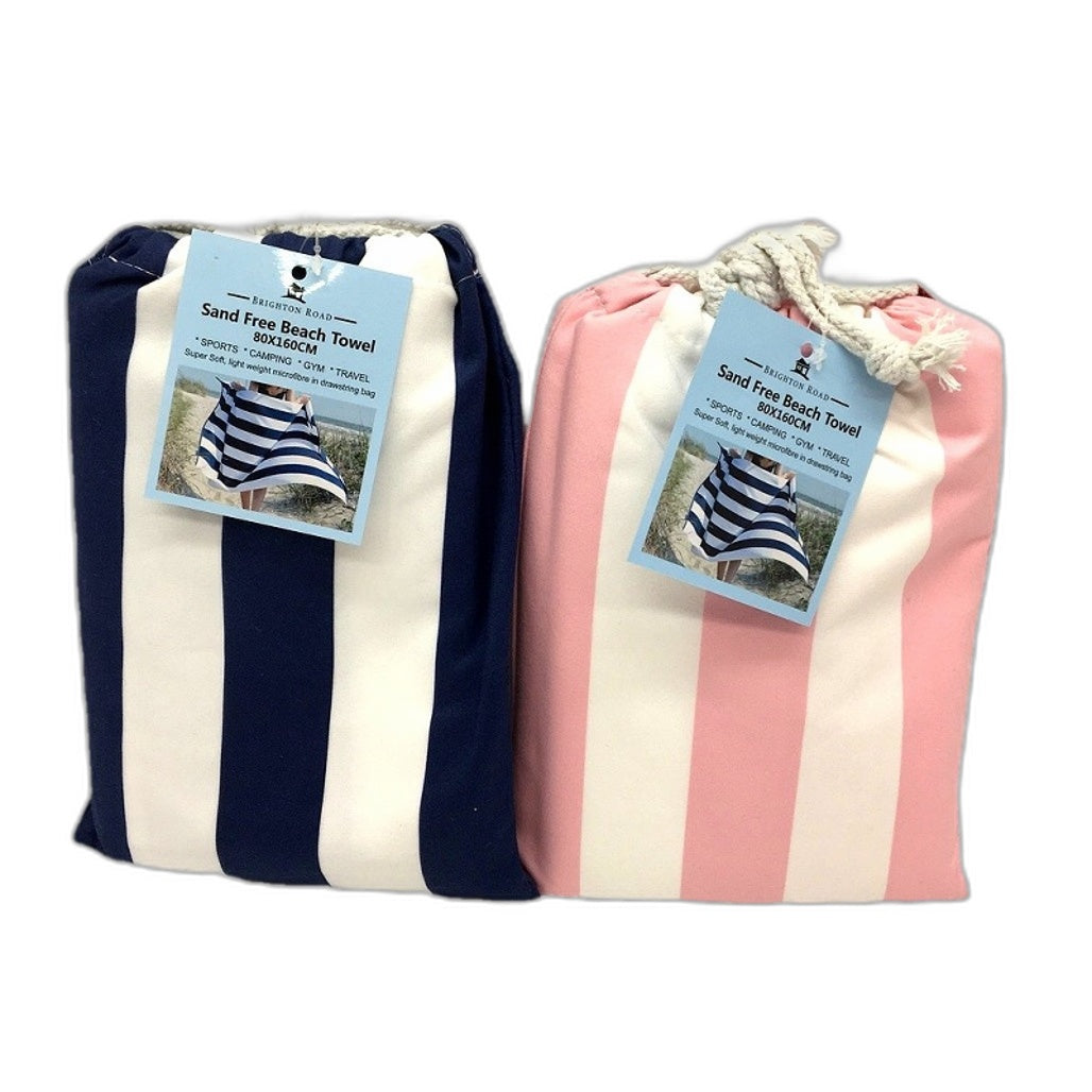 Brighton Road 2Pck Sand Free Lightweight Microfibre Beach Towel In Carry Bag NEW