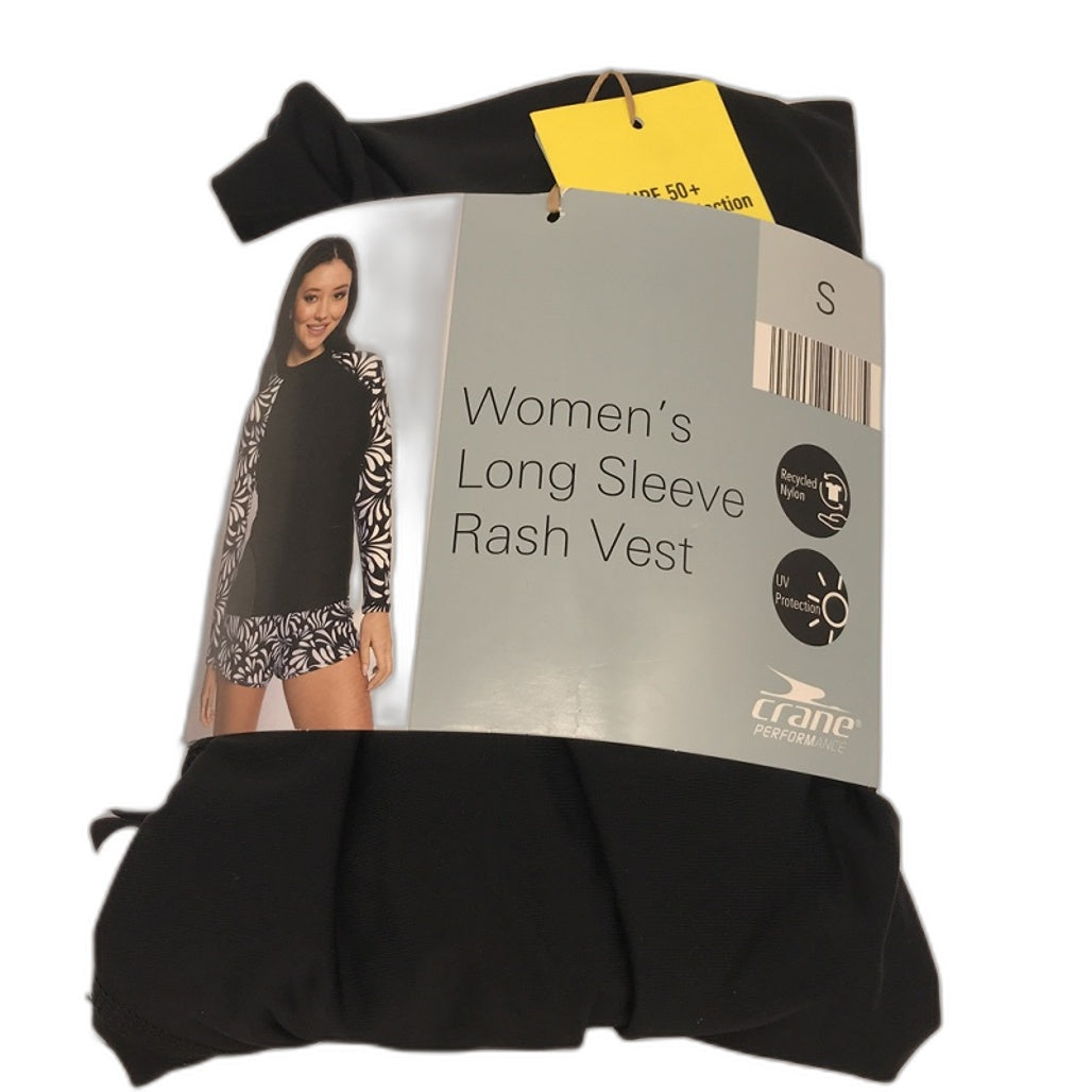 Crane UPF 50 Long Black & White Pattern Sleeve Rash Vest Ladies Size Small NEW