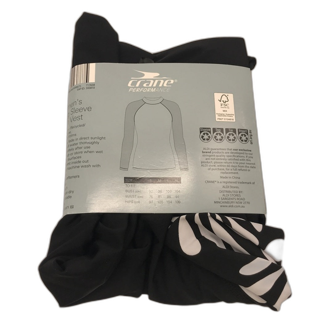 Crane UPF 50 Long Black & White Pattern Sleeve Rash Vest Ladies Size Small NEW