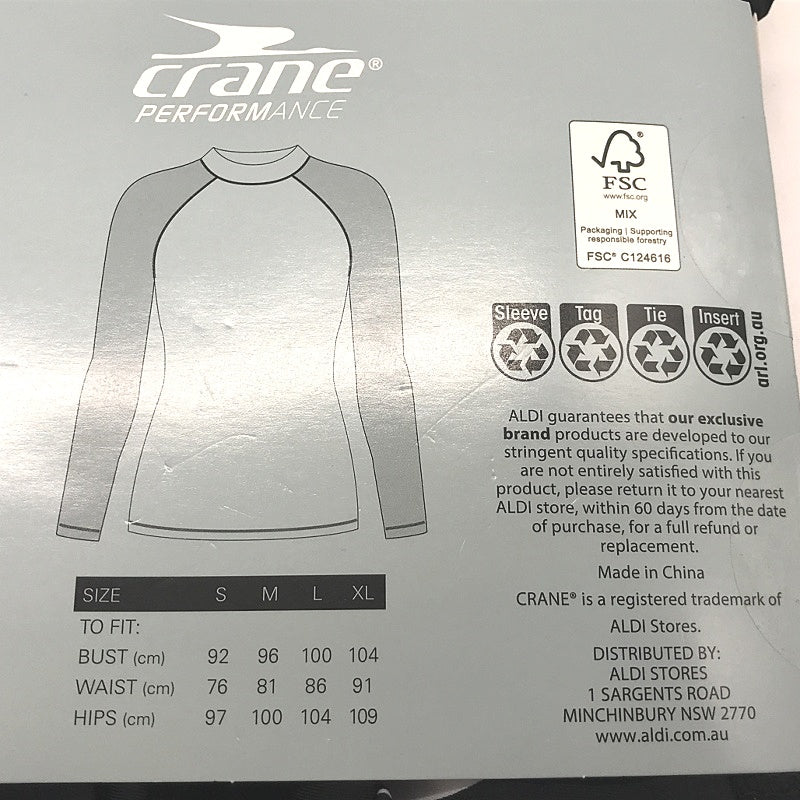 Crane UPF 50 Long Black & White Pattern Sleeve Rash Vest Ladies Size Small NEW