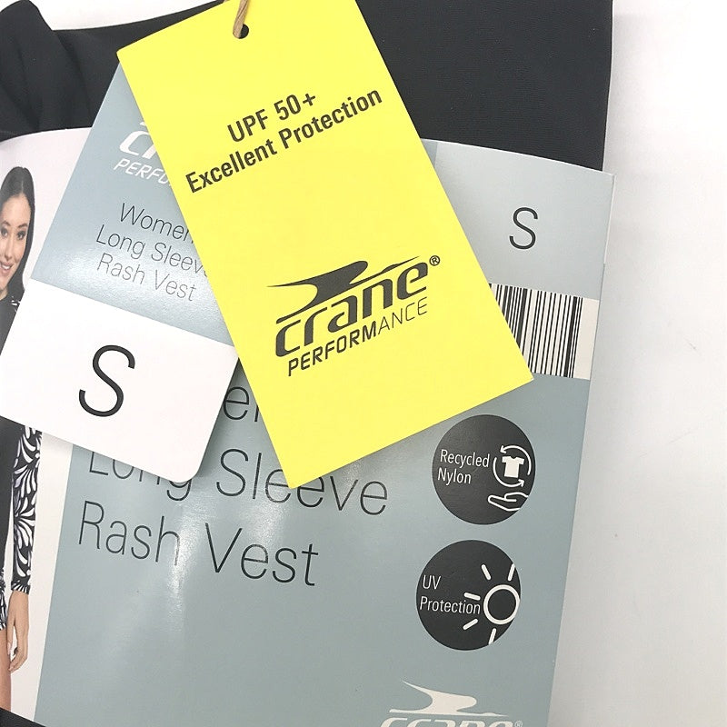 Crane UPF 50 Long Black & White Pattern Sleeve Rash Vest Ladies Size Small NEW