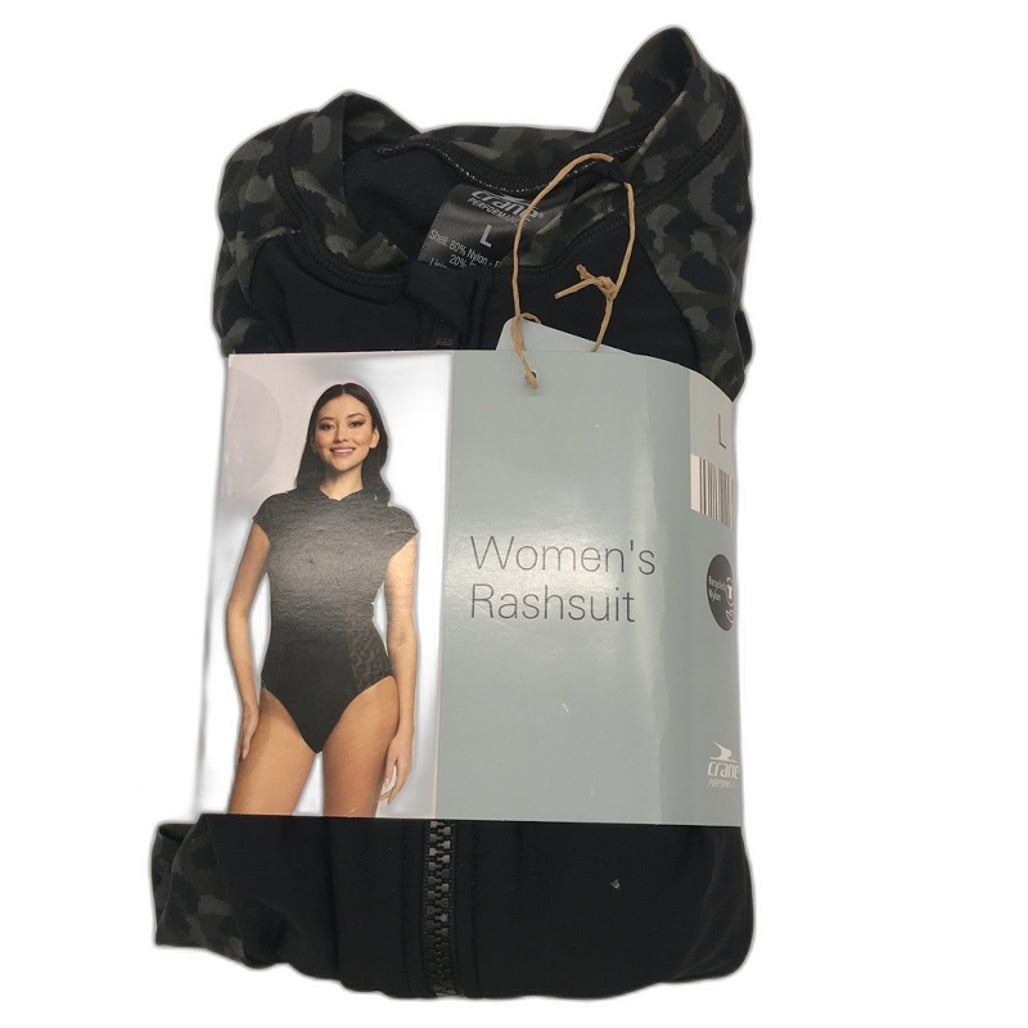 Crane Recycled Nylon Green Leopard Print Black Rashsuit Ladies Size Large NEW