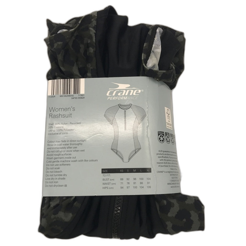 Crane Recycled Nylon Green Leopard Print Black Rashsuit Ladies Size Large NEW