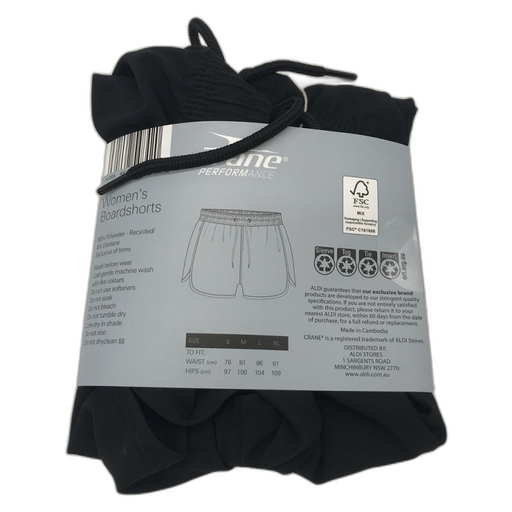 Crane Performance Women's Black Water Repellent Boardshorts Size Small NEW