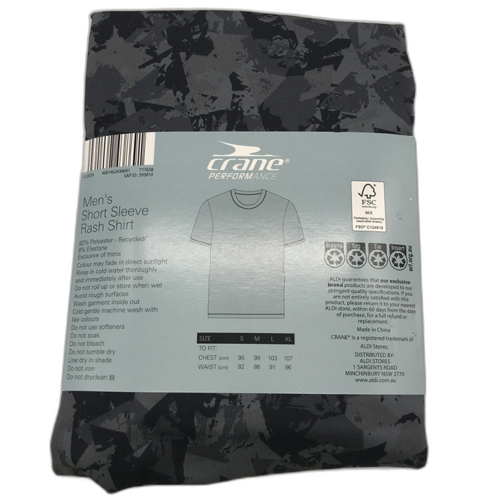 Crane Performance Men's Camo Grey Shortsleeve Rash Shirt Size Small NEW