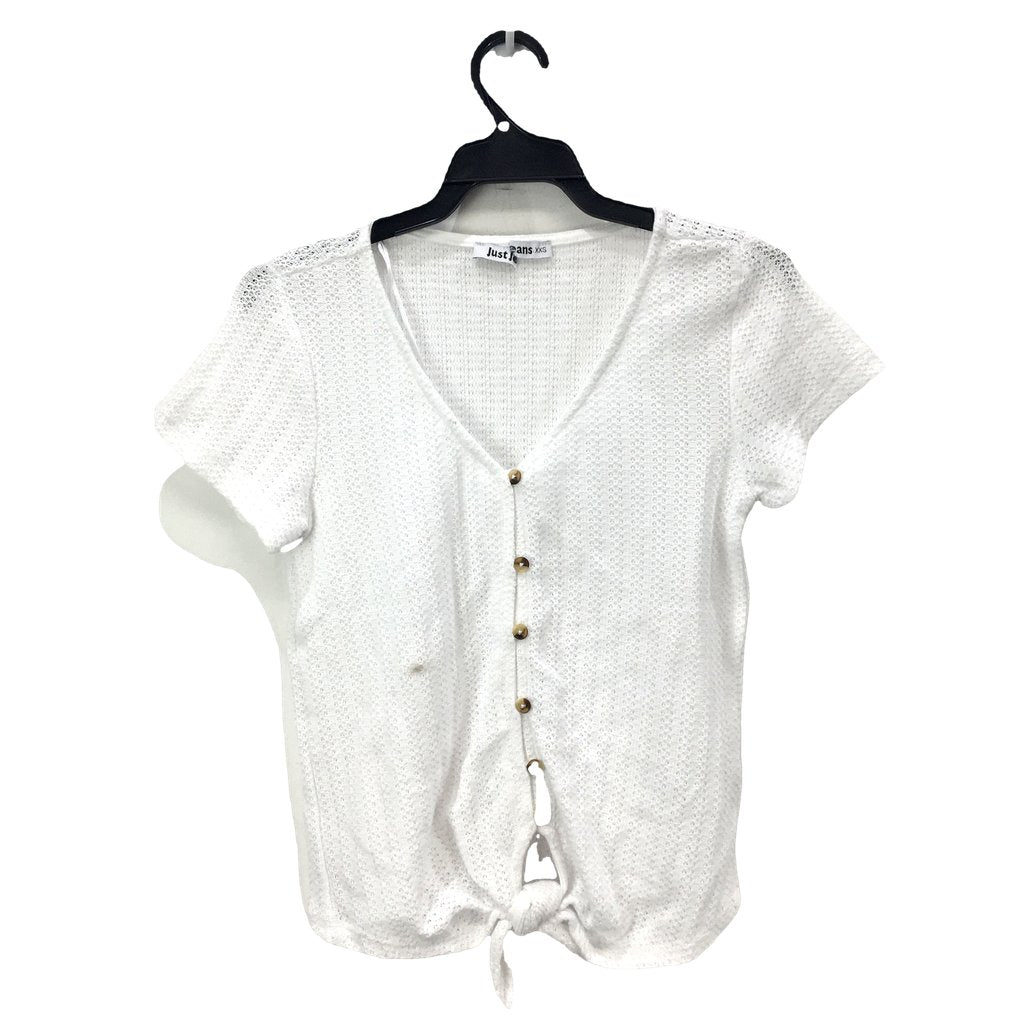 Just Jeans White Button Up Knit Short Sleeve Shirt Tie Bottom Ladies Size XXS