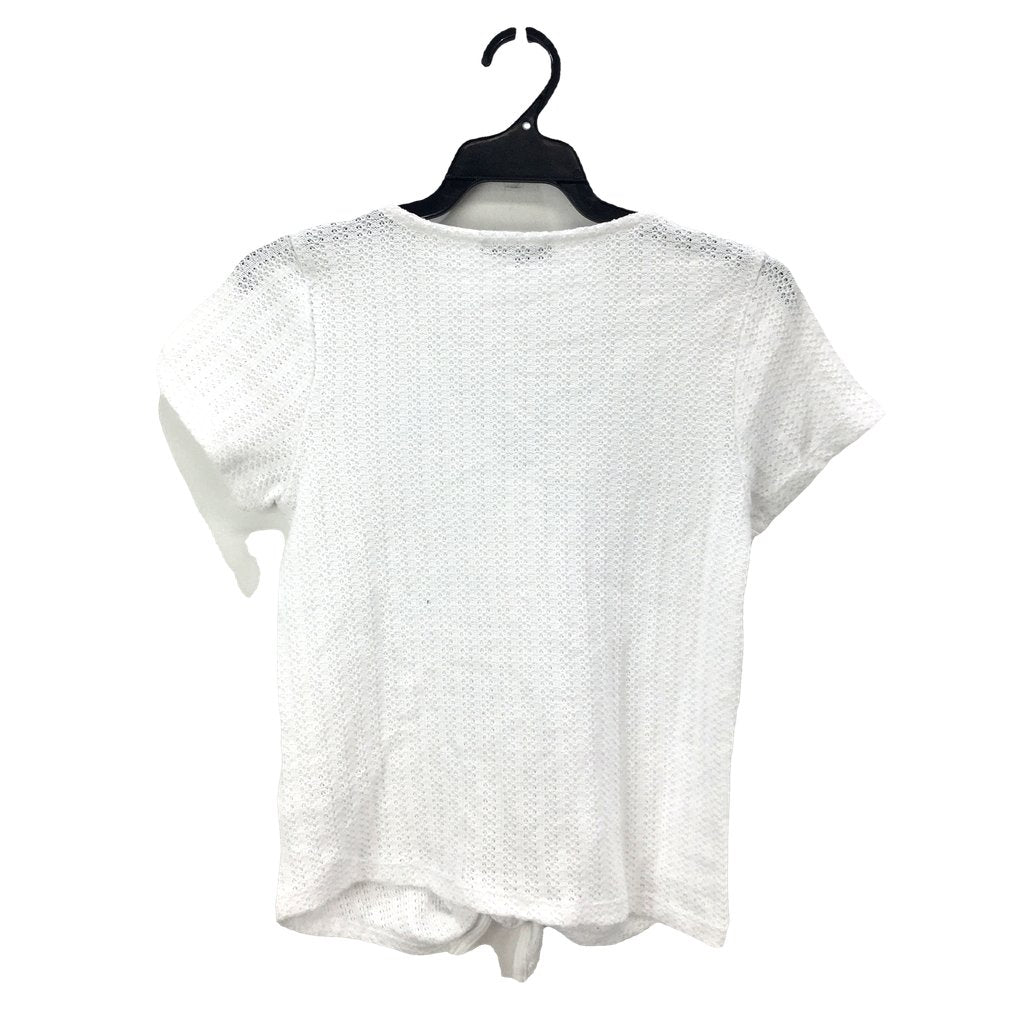 Just Jeans White Button Up Knit Short Sleeve Shirt Tie Bottom Ladies Size XXS