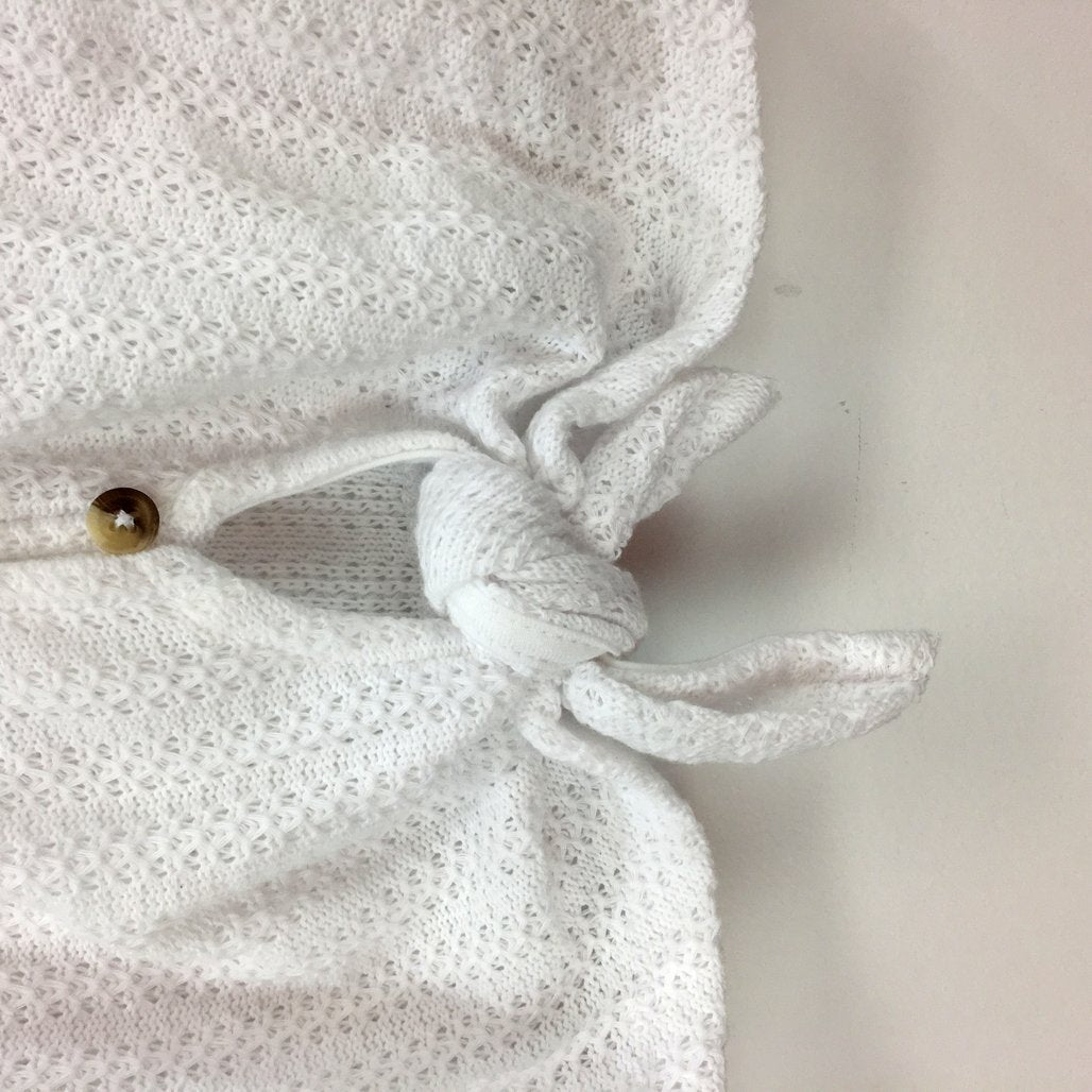 Just Jeans White Button Up Knit Short Sleeve Shirt Tie Bottom Ladies Size XXS